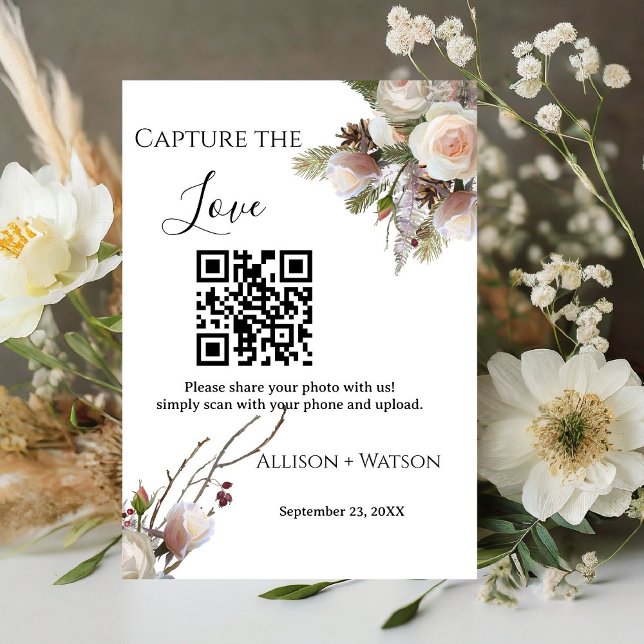 Signe De Table Mariage d'hiver Capture d'amour Code QR photo mari (Créateur téléchargé)