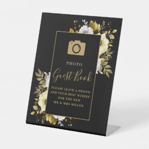 Signe De Table Mariage du livre d'invité Black and Gold Floral Ph