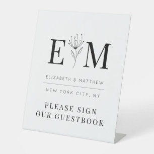Signe De Table Mariage Élégant Chic Moderne Monogramme Foliage