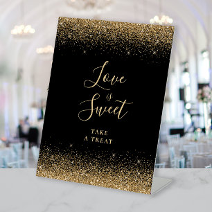 Signe De Table Mariage élégant noir or paillettes L'amour est dou