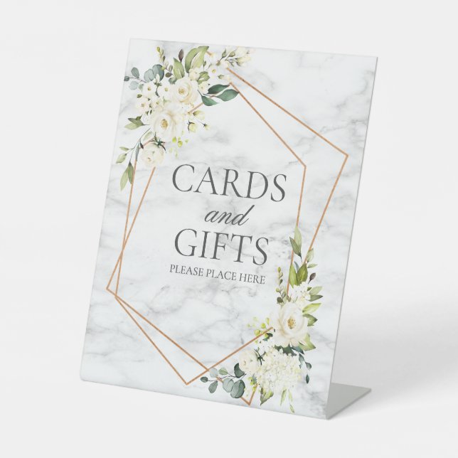 Signe De Table Mariage en marbre blanc blanc géométrique cuivre (Recto)