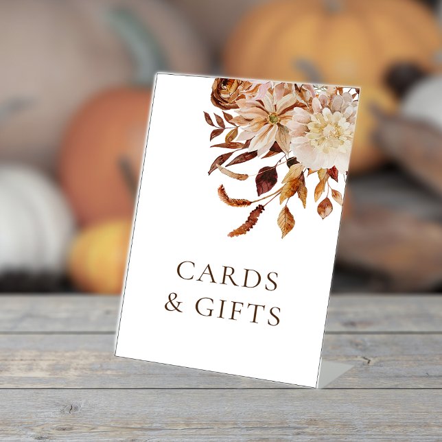 Signe De Table Mariage floral automne (Fall Floral Table Top Wedding Pedestal Cards & Gifts Sign by Painted Paperie
)