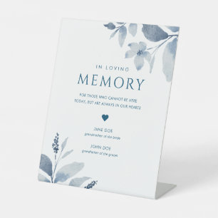 Signe De Table Mariage floral bleu Dusty dans la mémoire d'amour