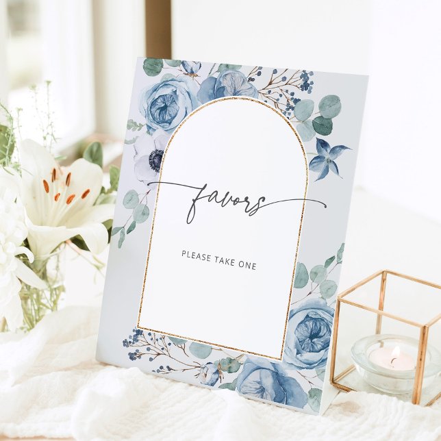 Signe De Table Mariage floral bleu poussiéreux Favoriser s'il vou (Créateur téléchargé)