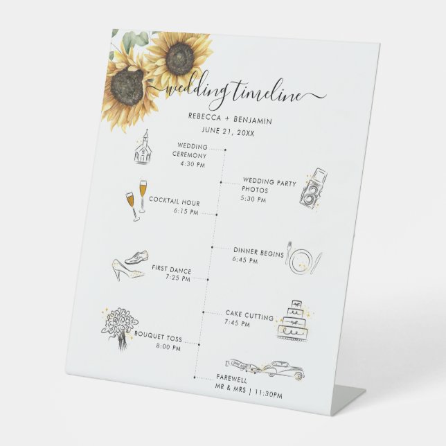 Signe De Table Mariage floral de tournesol Itinéraire et programm (Recto)