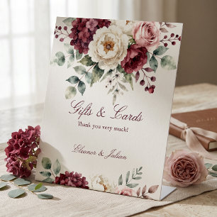 Signe De Table Mariage Floral Élégant Bourdon Rouge Aquarelle