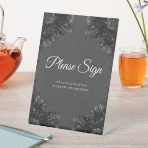Signe De Table Mariage floral gris et noir