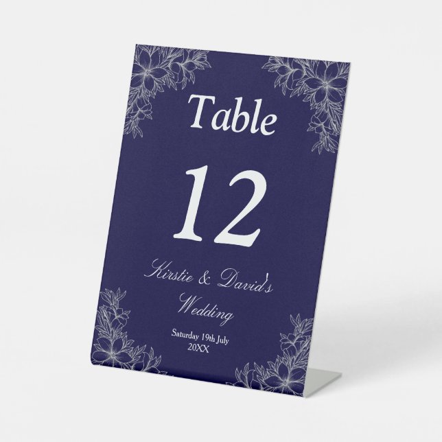 Signe De Table Mariage floral orné d'argent (Recto)