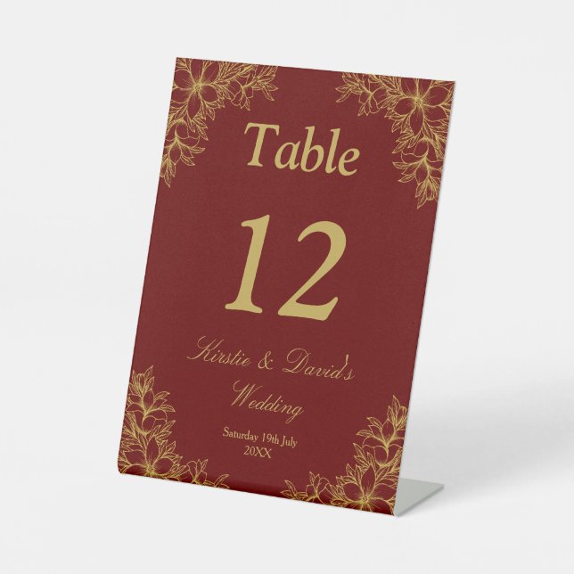 Signe De Table Mariage Floral Orné Or (Recto)