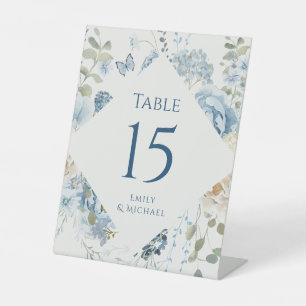 Signe De Table Mariage floral romantique bleu Dusty