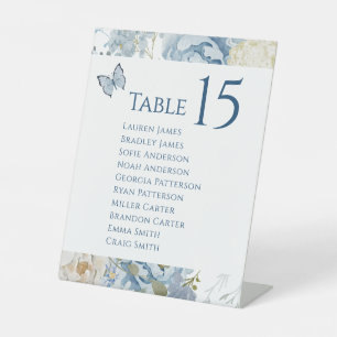 Signe De Table Mariage floral romantique bleu Dusty
