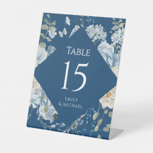 Signe De Table Mariage floral romantique bleu Dusty