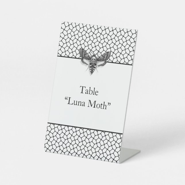Signe De Table Mariage gothique | Moth & Lace Noir & Blanc (Recto)
