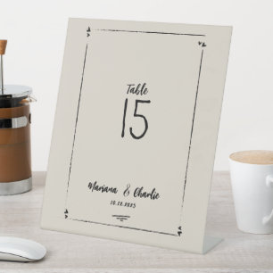 Signe De Table Mariage Illustré Dessiné à la Main Gris Rétro