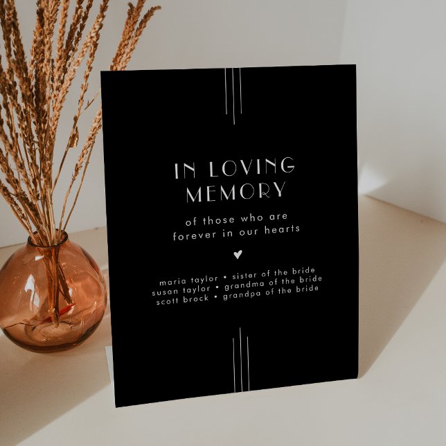 Signe De Table Mariage mémoire TOUS Art déco noir dans amour (EVERLY Art Deco Black In Loving Memory Wedding Pedestal Sign)