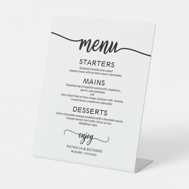 Signe De Table Mariage Menu Signer Rustique Chic Calligraphie (Recto)