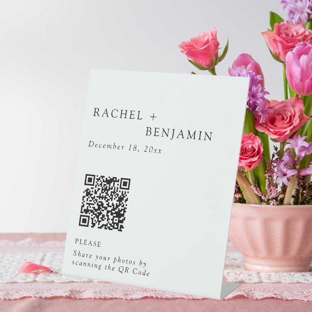 Signe De Table Mariage minimaliste élégant Photo Partager QR Code (Créateur téléchargé)