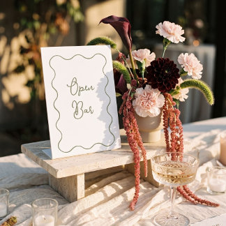 Signe De Table Mariage Moderne à Bordure Ondulée et Écriture Scri
