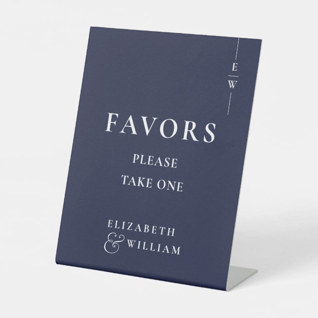 Signe De Table Mariage moderne Monogram Marine Blue Faveurs (Recto)