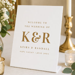 Signe De Table Mariage Monogram Gold et White Welcome