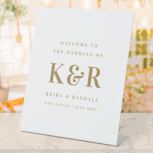 Signe De Table Mariage Monogram Gold et White Welcome