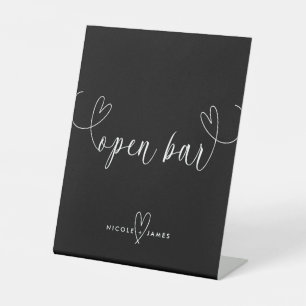Signe De Table Mariage Noir & Blanc Modern Hearts Open Bar