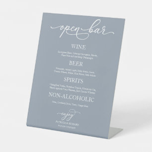 Signe De Table Mariage Open Bar élégant Dusty Blue Sign