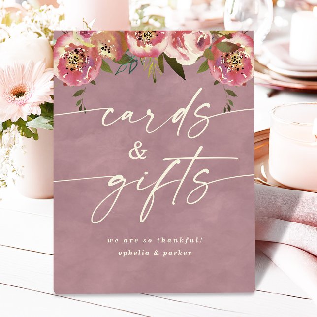 Signe De Table Mariage Ophelia Dusty Rose Floral Cartes et Cadeau (Say "I DO" to Romantic Watercolor Florals and a Cottagecore Vibe with the Ophelia Wedding Suite.)