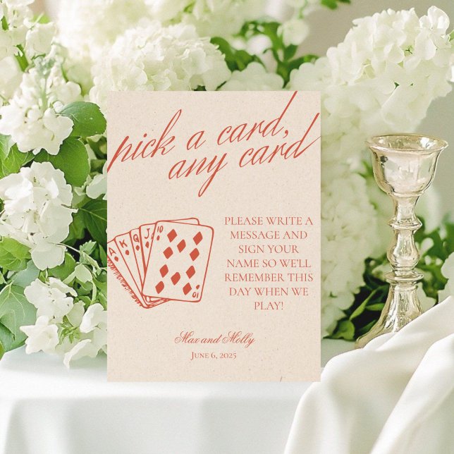 Signe De Table Mariage Orange moderne Jouer des cartes Signal Pié (Add a fun touch to your wedding or event with this modern serif playing cards guest book sign!)