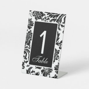 Signe De Table Mariage personnalisé en damas noir et blanc 