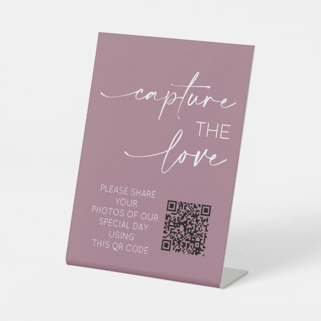 Signe De Table Mariage QR Code Photo App Télécharger Dusty Pink (Recto)