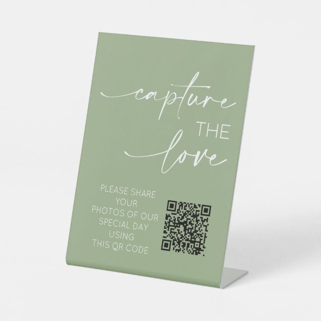 Signe De Table Mariage QR Code Photo App Télécharger Sage Green (Recto)