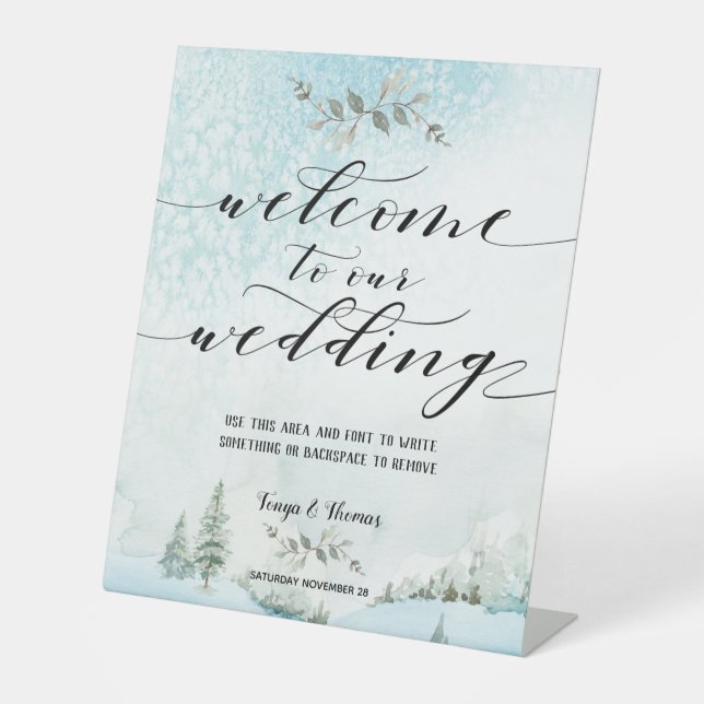 Signe De Table Mariage Scène hivernale enneigée Calligraphie poli (Recto)