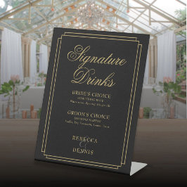 Signe De Table Mariage Signature Art Déco Noir Et Or Boissons