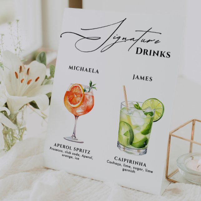 Signe De Table Mariage Signature Boissons 50+ Aquarelle Cocktails (Créateur téléchargé)