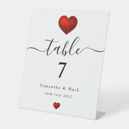 Signe De Table Mariage simple moderne Red Heart