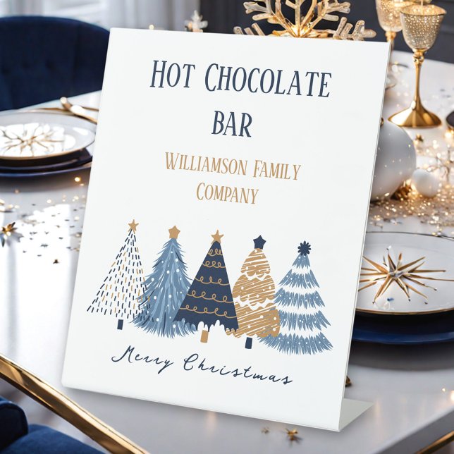 Signe De Table Marine Arbres Bleus Moderne Simple Noël (Navy Blue Trees Modern Simple Christmas Holiday Pedestal Sign)