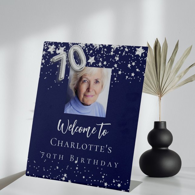 Signe De Table Marine bleu argent étoiles photo 70e anniversaire  (Créateur téléchargé)