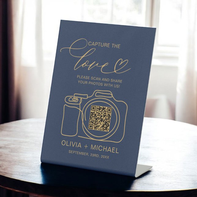 Signe De Table Marine Blue Gold Mariage Capture Le code QR d'amou (Créateur téléchargé)
