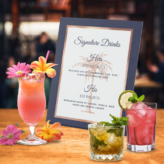 Signe De Table Marine Rose Gold Palm Tree Mariage Signature Boiss