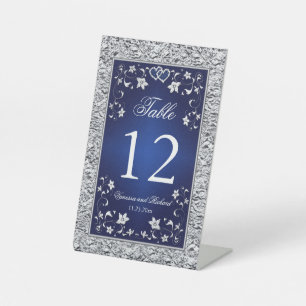 Signe De Table Marine, Silver Grey Floral Numéro de table Piédest