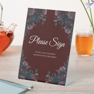 Signe De Table Maroon foncé Mauve Gothique Mariage élégant