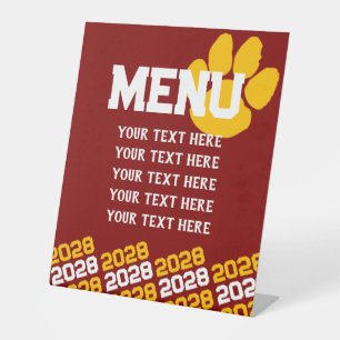 Signe De Table Maroon & Gold Pawprint Graduation Menu Party