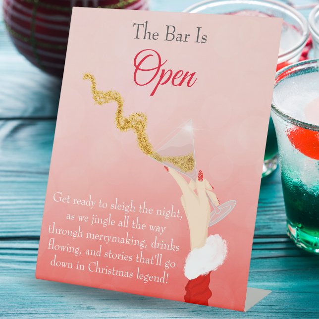Signe De Table Martini verre déversé Parties scintillant de Noël  (Sparkling Martini Sign: Elevate Your Party with Lively Bar Vibes!)