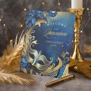 Signe De Table Masquerade Quinceañera Welcome Blue Gold ID1031