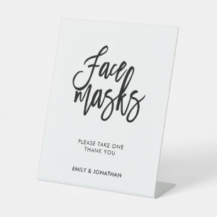 Signe De Table Masques Visage Mariage Script noir élégant