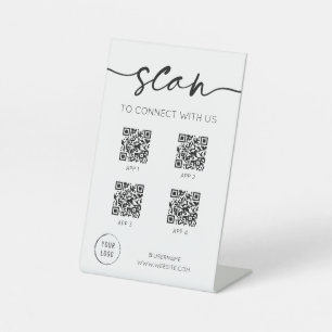 Signe De Table Médias sociaux 4 codes QR Blanc