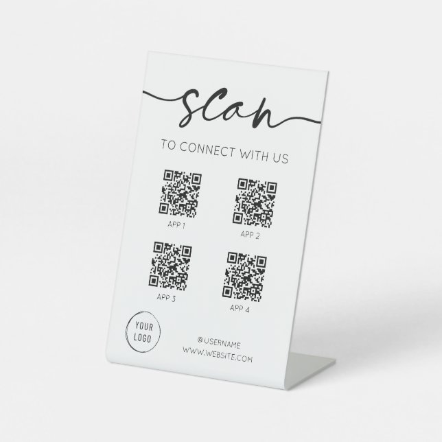 Signe De Table Médias sociaux 4 codes QR Blanc (Recto)