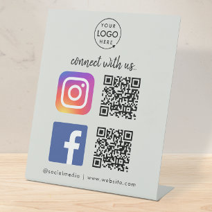 Signe De Table Médias sociaux   QR code Instagram Facebook Gray