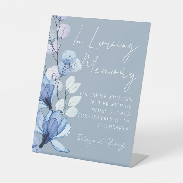 Signe De Table Mémoire d'amour Floral Dusty Mariage bleu (Recto)